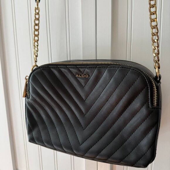 ALDO Black Chevron Double Compartment Crossbody Purse, $25 - Picture 4 of 9
